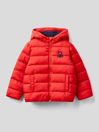 Red Kids' Benetton Puffer Hood And Logo Padded Jackets | AU341296