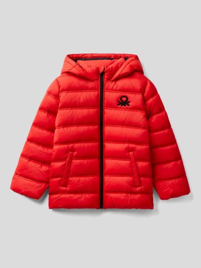 Red Kids' Benetton Puffer Hood And Logo Padded Jackets | AU640768