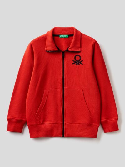 Red Kids' Benetton Pure Cotton Zip Sweatshirt | AU185036