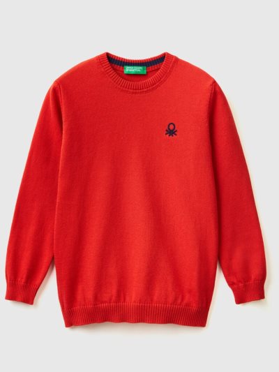 Red Kids' Benetton Regular Fit 100% Cotton Sweaters | AU549316