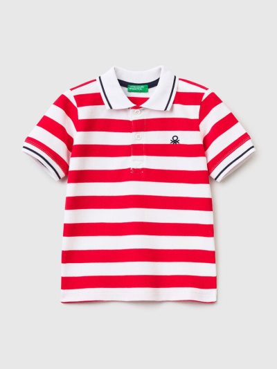 Red Kids' Benetton Short Sleeve Stripes Polo Shirts | AU301418