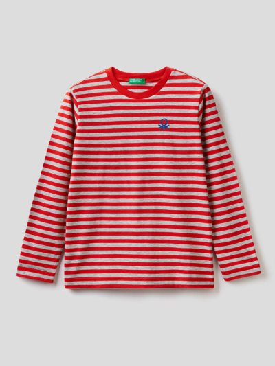 Red Kids' Benetton Striped 100% Cotton Long Sleeve T-shirts | AU665571