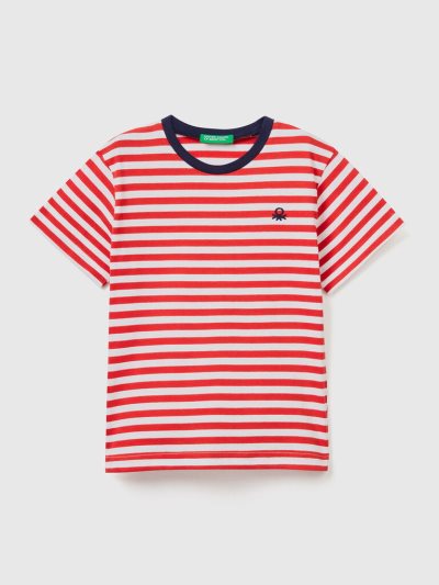 Red Kids' Benetton Striped Cotton Short Sleeve T-shirts | AU112716