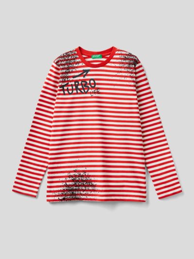 Red Kids' Benetton Striped Print Long Sleeve T-shirts | AU085243