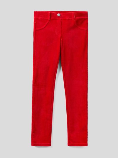 Red Kids' Benetton Super Skinny Chenille Trousers | AU260955