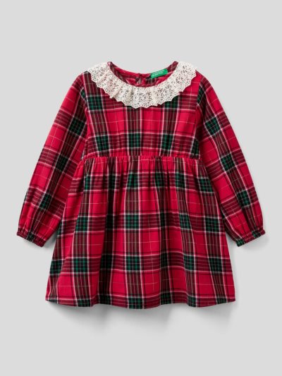 Red Kids' Benetton Tartan Lace Collar Dress | AU469822