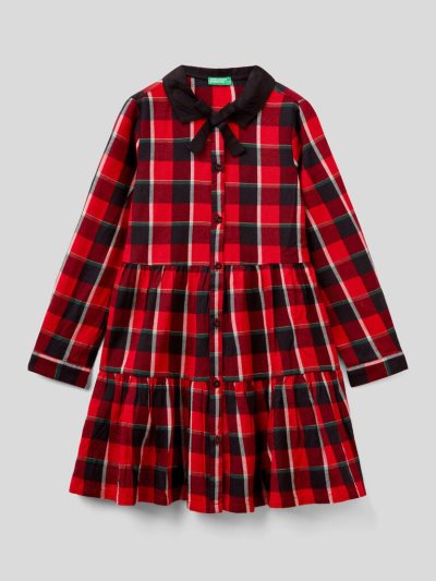 Red Kids' Benetton Tartan Shirt Dress Flannel Dress | AU442392