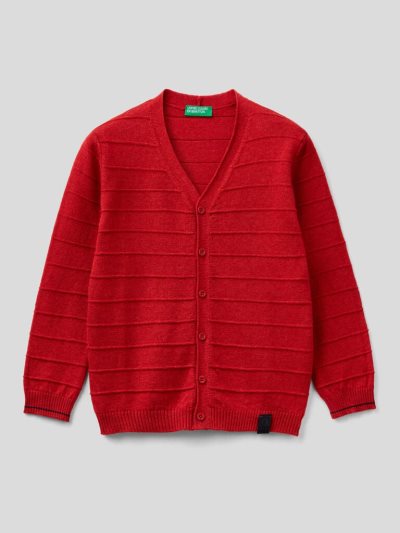 Red Kids' Benetton V-neck Knit Cardigan | AU820082