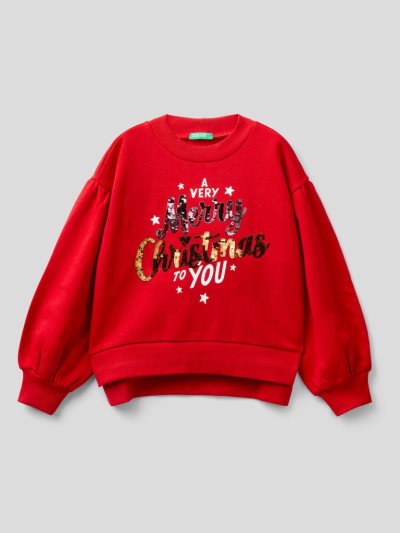 Red Kids' Benetton Warm Christmas Sweatshirt | AU826306