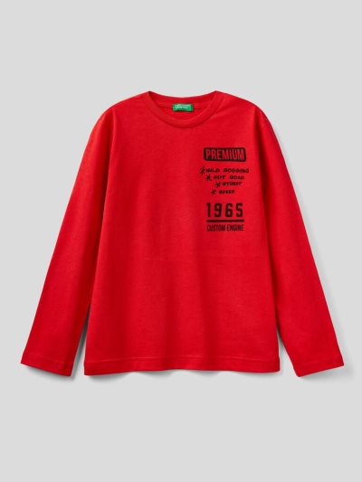 Red Kids' Benetton Warm Organic Cotton Print Long Sleeve T-shirts | AU301107