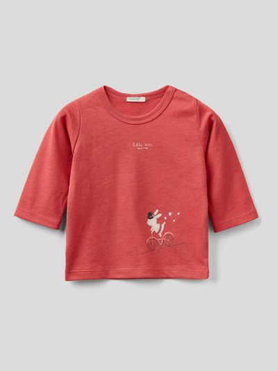 Red Kids' Benetton Warm Printed Organic Cotton T Shirts | AU924904