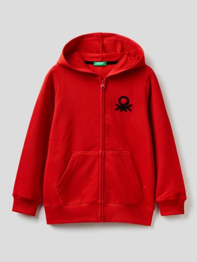 Red Kids' Benetton Zip-up Logo Print Hoodie | AU598318