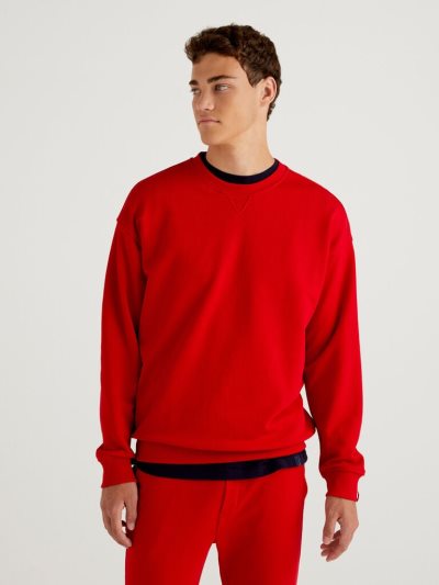 Red Men's Benetton 100% Cotton Pullover Sweatshirt | AU764476