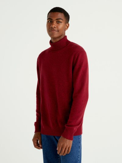 Red Men's Benetton Cashmere And Wool Blend Turtleneck High Neck Sweaters | AU234725