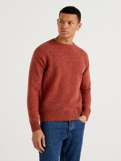 Red Men's Benetton Crew Neck Pure Shetland Wool Sweaters | AU577157