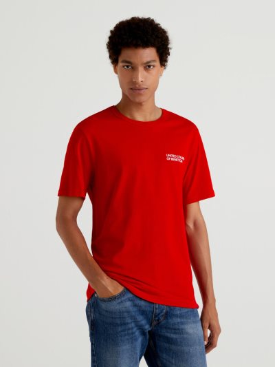 Red Men's Benetton Organic Cotton Logo Print Short Sleeve T-shirts | AU090446