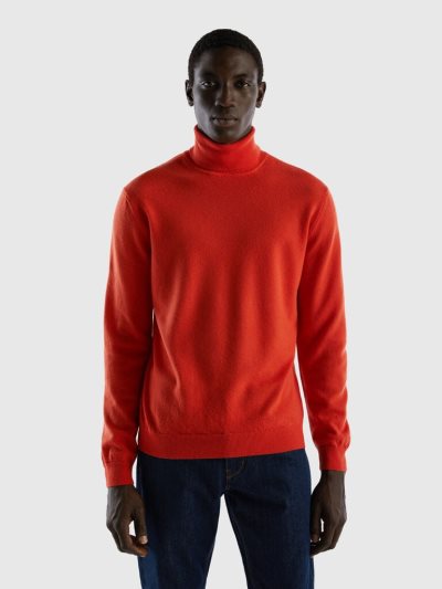 Red Men's Benetton Pure Merino Wool Turtleneck High Neck Sweaters | AU824911