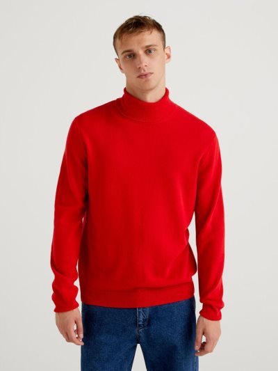 Red Men's Benetton Pure Merino Wool Turtleneck High Neck Sweaters | AU968716