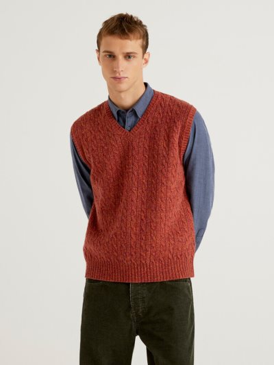 Red Men's Benetton Pure Shetland Wool Vest | AU184668