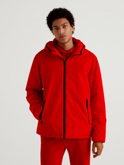 Red Men's Benetton Rain Defender Hooded Light Jackets | AU788589