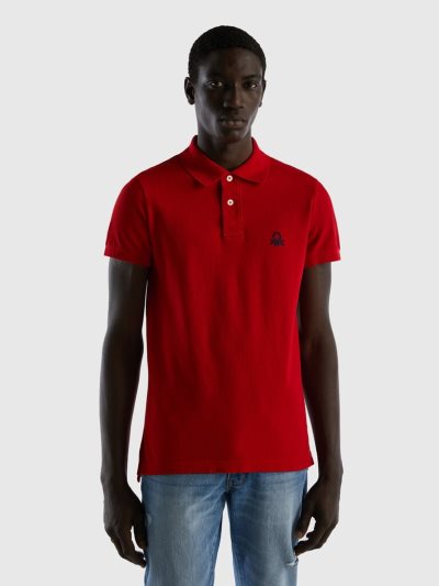 Red Men's Benetton Slim Fit Short Sleeve Polos | AU686489