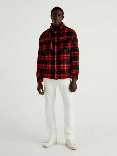 Red Men's Benetton Tartan Wool Blend Light Jackets | AU674907