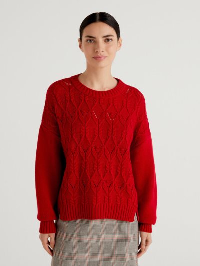 Red Women's Benetton Boxy Fit Knit Crew Neck Sweaters | AU865531