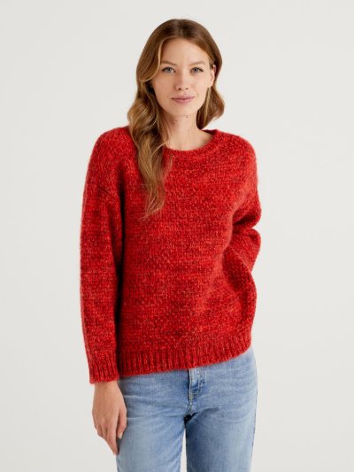 Red Women's Benetton Boxy Fit Mohair Blend Crew Neck Sweaters | AU731039