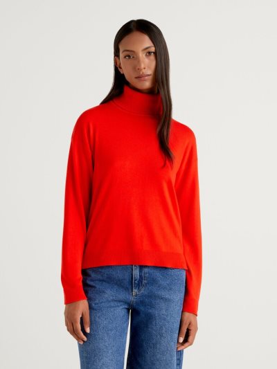 Red Women's Benetton Cotton And Modal® Turtleneck High Neck Sweaters | AU116600