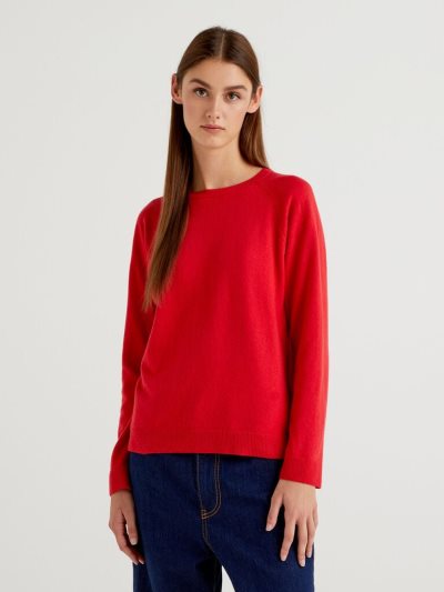 Red Women's Benetton Crew Neck Cashmere And Wool Blend Sweaters | AU957656