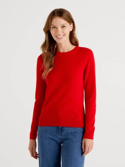 Red Women's Benetton Crew Neck Merino Wool Sweaters | AU461260