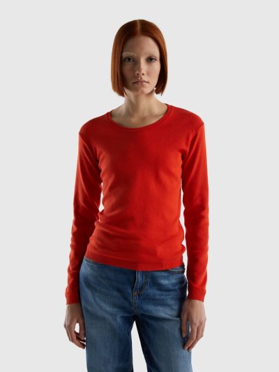 Red Women's Benetton Crew Neck Pure Cotton Sweaters | AU212964