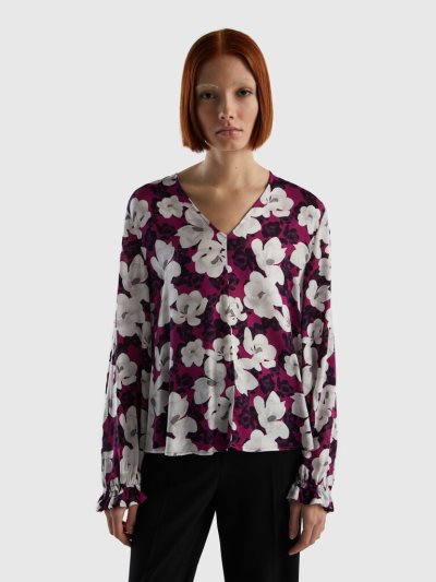 Red Women's Benetton Flowy Flowery Blouse | AU056646