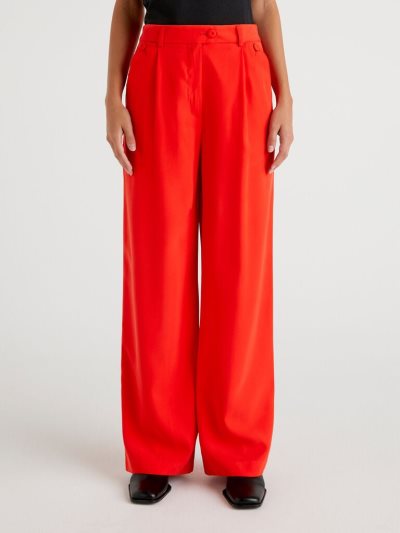 Red Women's Benetton Flowy Wide Leg Trousers | AU379536