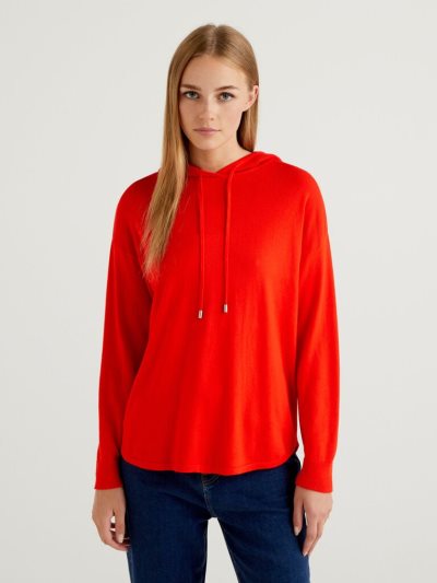 Red Women's Benetton Hood Modal® Blend Oversized Sweaters | AU361658