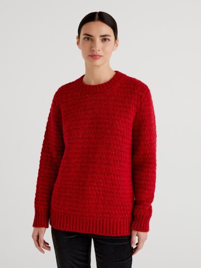 Red Women's Benetton Knit Lurex Crew Neck Sweaters | AU096844