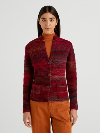 Red Women's Benetton Knit Multicolor Wool Blend Jackets | AU280187