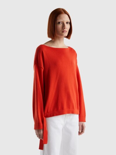 Red Women's Benetton Laces And Boat Neck Sweaters | AU398997