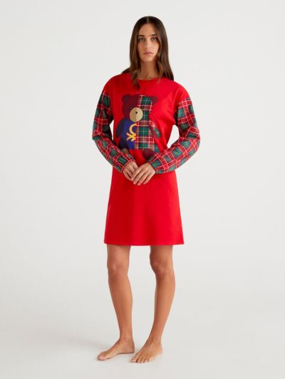 Red Women's Benetton Nightshirt Tartan Sleeves Nightshirts | AU441778