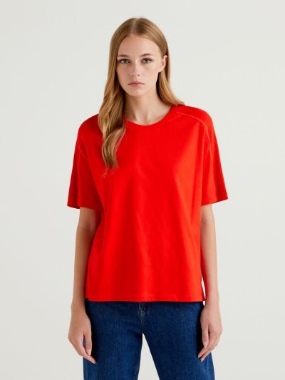 Red Women's Benetton Oversized 100% Cotton Short Sleeve T-shirts | AU286668