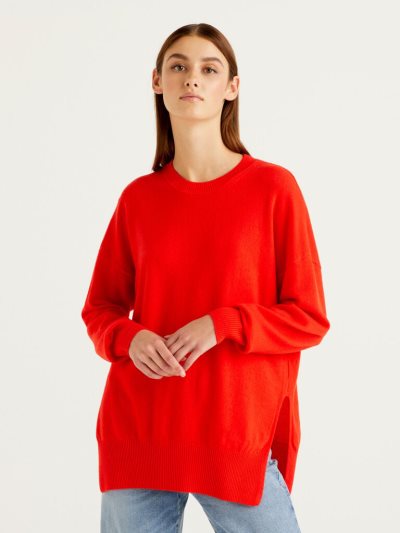 Red Women's Benetton Oversized Slits Sweaters | AU157928