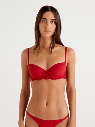 Red Women's Benetton Padded Charmeuse Lace Bras | AU552488