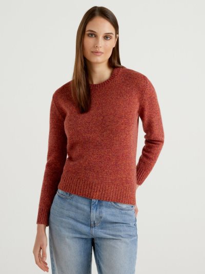 Red Women's Benetton Pure Shetland Wool Crew Neck Sweaters | AU861318