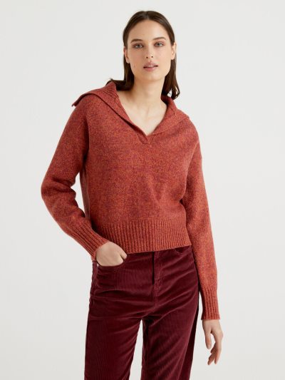 Red Women's Benetton Pure Tricot Shetland Wool V-neck Sweaters | AU620847