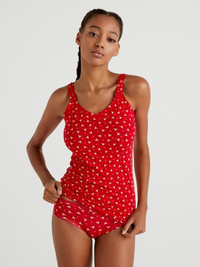 Red Women's Benetton Reindeer Super Stretch Organic Cotton Tanks | AU414366