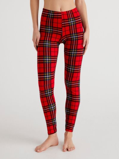 Red Women's Benetton Tartan Warm Cotton Leggings | AU469141