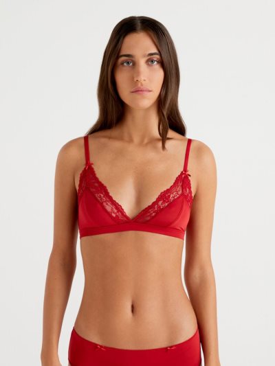 Red Women's Benetton Triangle Charmeuse Lace Bras | AU758370