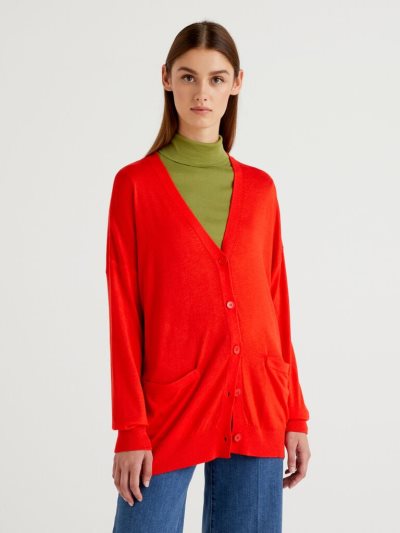 Red Women's Benetton Wool And Cashmere Blend Cardigan | AU994756