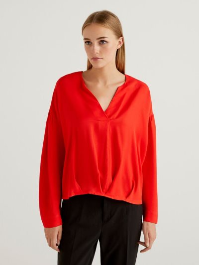 Red Women's Benetton Wrinkled Look Blouse | AU258662