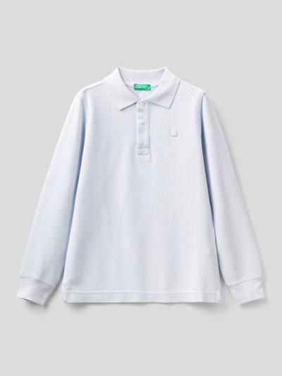 Sky Blue Kids' Benetton 100% Organic Cotton Long Sleeve Polo Shirts | AU673382